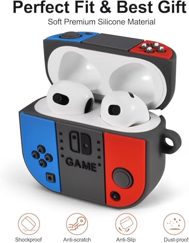 Image of Emoh Roced Case for AirPodS 4 (2024) with Keychain (ANC), Cute Cartoon Shockproof Protective Cover Compatible with Apple AirPods 4th Generation 2024 for Women and Boys (Nintendo)
