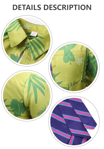 DAZCOS US Size Green Printed T-Shirt Tie for Mens Hawaiian Floral Shirts Cosplay Halloween3