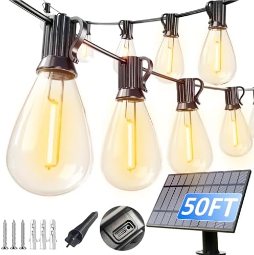Light Up Your Nights: Explore the Top Heavy Duty Outdoor Solar Lights 1 luckystyle 50FT Solar String Lights Outdoor Waterproof with 18+1 LED Bulbs Long Last for 20+Hrs, Commercial Grade Shatterproof USB Patio Solar Powered Lights for Camping,Backyard, Garden, Porch Decor
