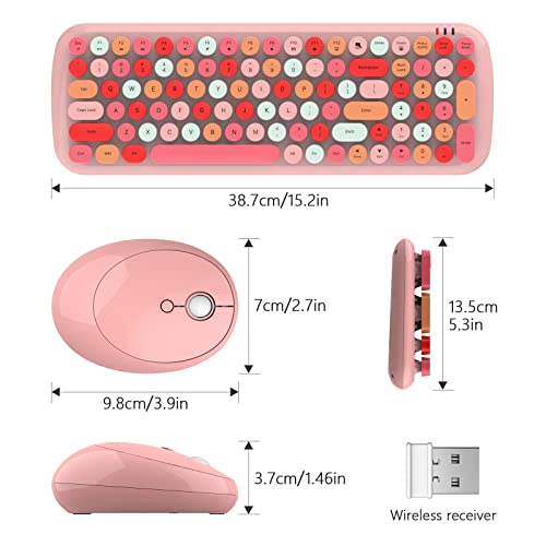 Image of MOFII Wireless Keyboard and Mouse Combo, Full-Size Retro Typewriter-Style Wireless Keyboard with Optical Mouse for Computer /Laptop /Windows /Mac (Pink Colorful)