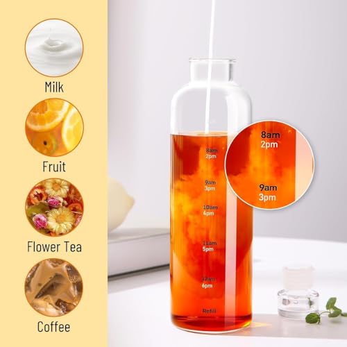Image of Glassbunny 500ML Water Bottle with Time Markers, Glass Bottle, Leak-Proof, Shatter Proof, Borosilicate Glass, for Cycling, Gym, Camping, Hiking, School (Multi-Colour)