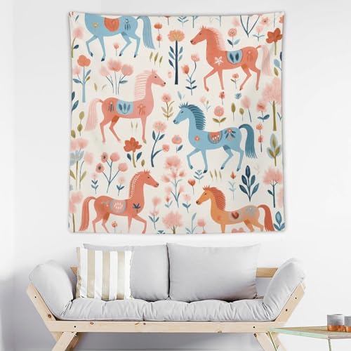 Tapisserie murale cheval marron et orange BTCOWZRV pour decoration salon