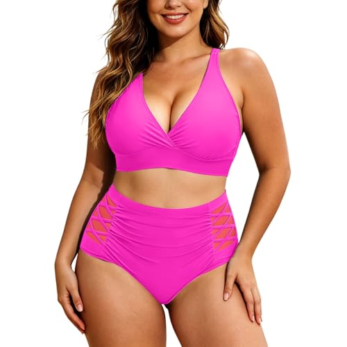 Maillot de bain grande taille de luxe deux pièces taille haute avec gaine intégrée pour femme
