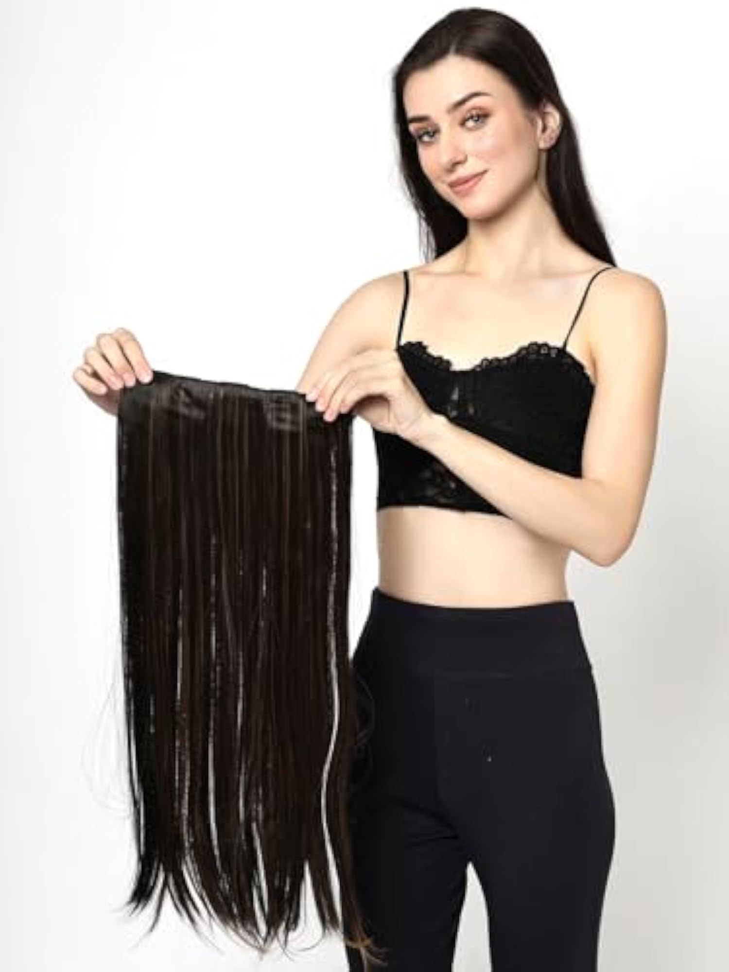 Women's Natural Black Straight Hair Extensions 5 Clip in 24 Inch