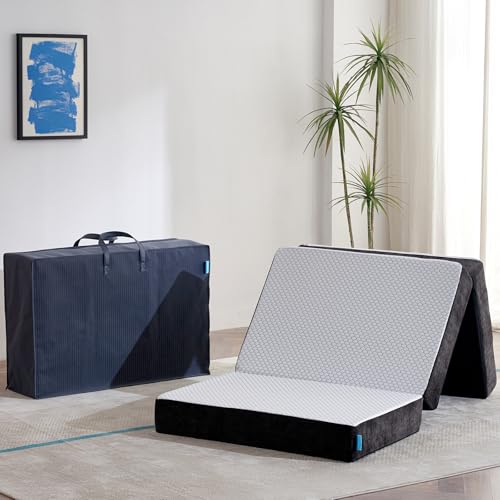 Image of Odorless Foldable Mattress Twin XL 80 inch x 38 inch x 6 inch, 6 Inch Medium Folding Foam Mattress with Storage Bag, Fiberglass Free Trifold Memory Foam Mattress for RV, Guest Bed