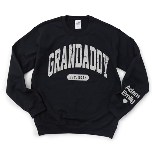 Custom Grandaddy Sweatshirt With Grandkids Name On Sleeve, For Grandaddy, Christmas Grandaddy Sweatshirt