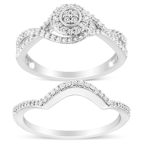 Haus of Brilliance .925 Sterling Silver 1/6 Cttw Diamond Composite Halo and Split Shank Bridal Set Ring and Band (I-J Color, I3 Clarity) - Size 12