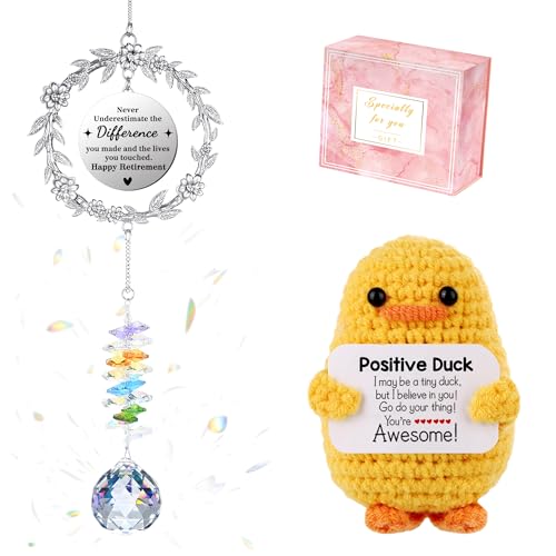 Retirement Gifts for Woman, Teacher Retirement Gifts for Women Sun Catcher Duck Love You Gift Suncatchers for Windows Hanging Stainless Steel Sun Catcher Grandma Basket Set