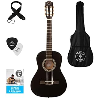 ‘Stretton Payne’ Guitare GAUCHERS Acoustique Classique 3/4 Pack – Noire – Avec Housse et Accordeur électronique et… - Les Beatles, Paul McCartney, John Lennon, RIngo Starr, George Harrison