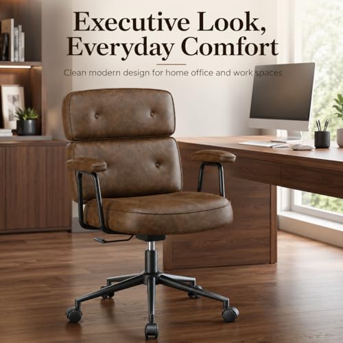 Image of Ergonomic Home Office Desk Chair, PU Leather Computer Chair with Lumbar Support, Adjustable Height, 360 Swivel Rolling Wheels, Executive Task Chair for Office, Gaming, Meeting Room, Brown