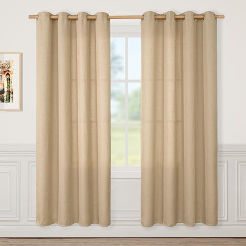 Image of LAMIT Natural Tan Linen Curtains 78 inches Long for Bedroom, Grommet Thick Linen Textured Privacy Drapes Light Filtering Sheer Curtains for Farmhouse /Living Room, Set of 2 Panels, 52 x 78 Inch