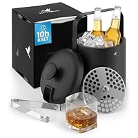 Beyond Eiswürfelbehälter mit Deckel und Zange 100% bpa frei aus Edelstahl - Eiswürfelkühler, doppelwandig, 1,3 Liter I Eiseimer für Eiswürfel, Eiskübel für die Eiswürfel Aufbewahrung (schwarz)