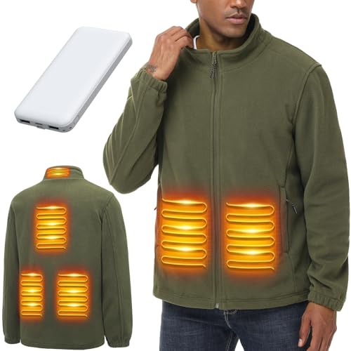 LABCOOL Polar Fleece Heated Jacket USB Rechargeable With 10000mAh Battery pack，Hidden Switch 3 Heat Levels, Washable