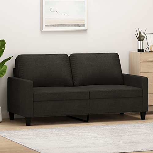 Festnight Sofá de 2 Plazas con Respaldo y Cojines Acolchados Patas de Madera Sofá de Salon de Tela para Dormitorio Oficina Negro 140 cm Cover