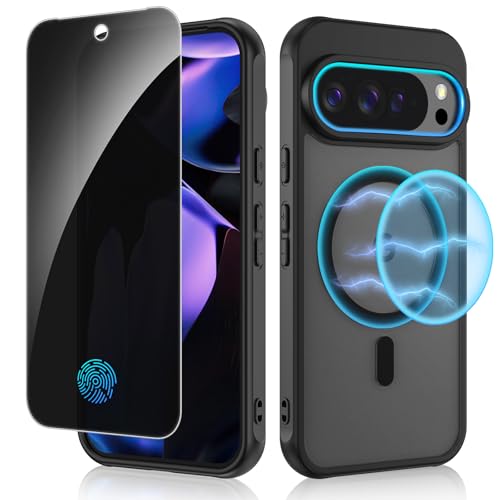 Ruky for Google Pixel-10-Pro-XL-Case Compatible with MagSafe, [with Privacy Screen Protector] Translucent Shockproof Slim Protective Phone Case for Google Pixel 10 Pro XL 6.8 inch, Black