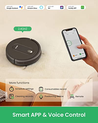 Vactidy Robot Vacuum with 2000Pa Suction Power, 2.4GHz WiFi/App/Alexa/Siri Control, Self-Charging Robotic Vacuum Cleaner for Low Carpet, Pet Hair, Hard Floors 6 Vactidy Robot Vacuum with 2000Pa Suction Power, 2.4GHz WiFi/App/Alexa/Siri Control, Self-Charging Robotic Vacuum Cleaner for Low Carpet, Pet Hair, Hard Floors - Image 4