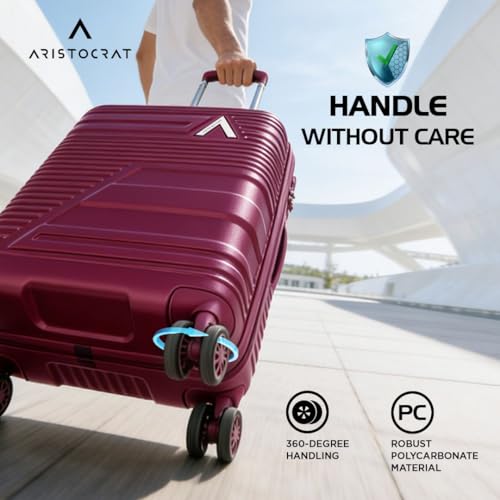 Image of Aristocrat Lineo Set of 2 Trolley Bag 55 & 65cm | S+M | Hard Luggage | 8-Wheel Suitcase for Travel | Combination Lock with Anti-Theft Zipper | Polycarbonate | 3 Years International Warranty (Maroon)