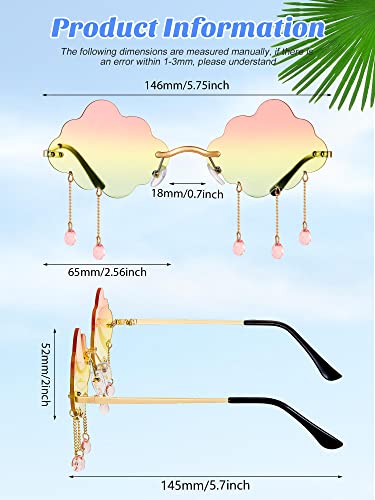 Weewooday 4 Pairs Cloud Sunglasses Raindrop Rimless Cute Sunglasses Funny Heart Flame Shaped Disco Glasses for Women Men3