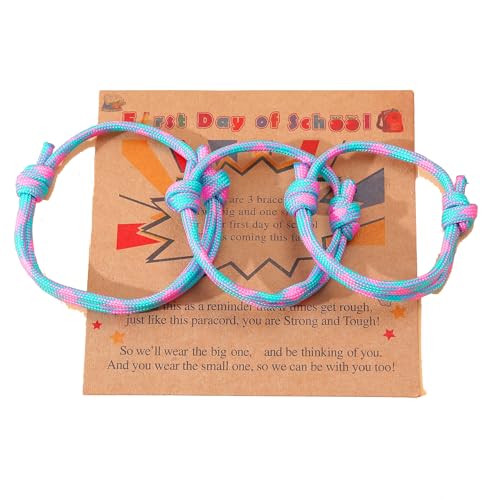 Image of 3PC First Day of School Woven Bracelet Back to School Family Son /Daughter With Father /Dad and Mother /Mom Ease back-to-school anxiety