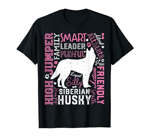 Siberian Husky Tipografía Divertida Palabra Arte Perro Amante Hombres Mujeres Camiseta