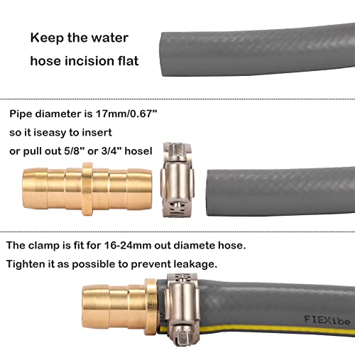 Sanpaint Brass Garden Hose Repair Connector With Clamps, Fit For 3/4" Or 5/8" Garden Hose Fitting, 2 Set #TOP5
