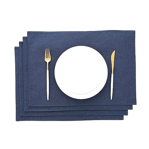 AOKSUNOVA Navy Blue Placemats Indoors Set of 4 Cloth Farmhouse Dining Table Mats Fabric Placemats Linen