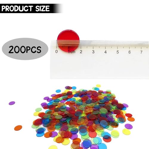 BLeezm 200 STK Bingo Chips Plastik Chips Transparente 6-farbige Zähl-Chips Plastikmarkierer für Bingo Spielkarten Mathe Üben Anzahl der Spielchips - 1,9 cm(Zufällige Farbe)