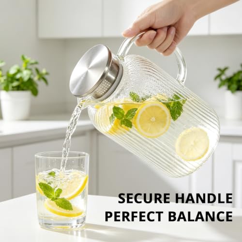 Image of Bivvclaz 2.6 Liter 88 oz Stripes Glass Pitcher with Lid and Handle