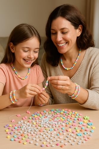 Image of ambitieux Bracelet Making Craft Kit 12 Types of Colorful 400+ pcs of Plastic Beads with Elastic - (Light Open Multicolor 3)