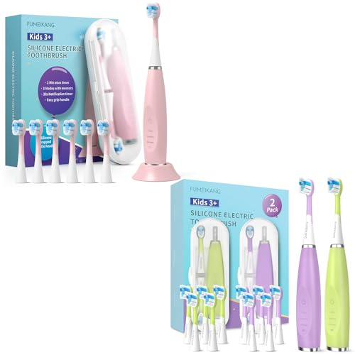 FUMEIKANG Kids Electric Toothbrushes 3 Pack Smart Sonic Toothbrush for Boys and Girls 3 4 5 6 7 8 9 10 11 12 (Pink+Purple+Green)