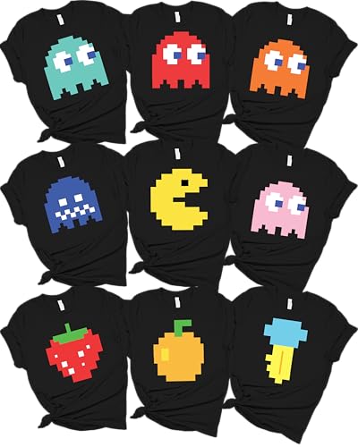 Group Halloween Costume Shirts Retro Arcade Video Games T-Shirt Funny Family Halloween Matching Shirts Multi
