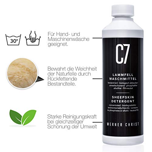 CHRIST Lammfell-Waschmittel C7 geeignet für alle waschbaren Schaffelle und Lammfellartikel sowie Naturfasern, biologisch abbaubar, umweltschonend, 500 ml
