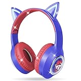 AXFEE Bluetooth-Kopfhörer Mit Katzenohren für Kinder, Bluetooth 5.3 Over-Ear Kopfhörer mit LED-Leuchten, Kabellos/Verkabelt, 99DB, Faltbarer Kinder-Kopfhörer für PC,Handy, Studium, Reisen(Blau