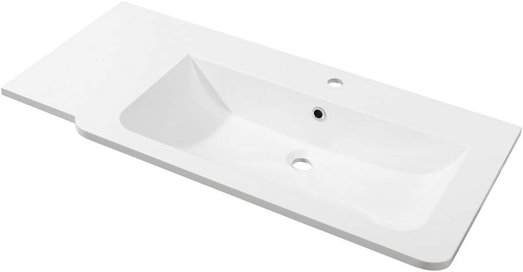 FACKELMANN Luxor Cast Marble Basin Centre/Washbasin Made of Cast Marble / Dimensions (W x H x D): approx. 80 x 14.5 x 48.5 cm / High-Quality Bathroom and Toilet Basin / Colour: White / Width: 80 cm