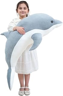 Giant Dolphin Plush Toy, Soft Whale Hugging Pillow Stuffed Dolphin Pillow for Children Girls (Gray, 70cm/27.55inch)