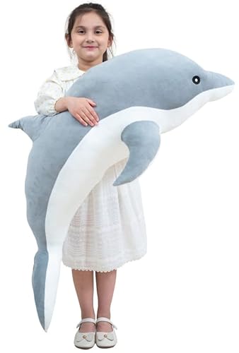 Kekeso Giant Dolphin Plush Toy, Soft Whale Hugging Pillow Stuffed Dolphin Pillow for Children Girls (Gray, 120cm/47.24inch) - Gray - 47.24inch