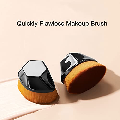 2 Pack Magic Foundation Makeup Brush Flat Top Kabuki Hexagon Face Blush Liquid Powder Foundation Brush For Blending Liquid, Cream Or Powder Cosmetics With Bonus Protective Case ,Black #TOP5