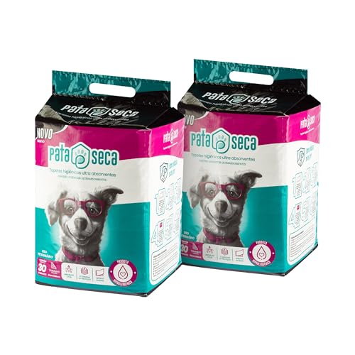 Tapete Higiênico Pata Seca para Cães Descartavel – Kit com 60 Unidades (2 Pacotes de 30) – 80x60cm – Fino, Ultra Resistente, Absorvente, Controle de Odor e Secagem Rápida