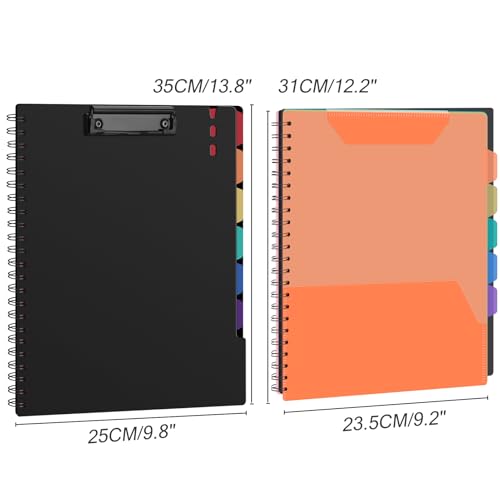 Uquelic 2 Stück Klemmbrett mit Aufbewahrung, Klemmbrett A4 Ordner mit 6 Fächern und 1 Kunststoff Dokumententasche, Mappe Organizer - Regenbogenstil