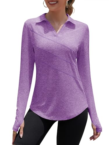 Loovoo Women Athletic Golf Polo Shirts Long Sleeves V Neck Running Hiking Quick Dry Trendy 2025 Pullover Workout Tops