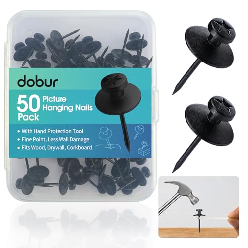 50 Pack Double Headed Picture Hanging Nails Renter Friendly Push Pins with Hand Protector Heavy Duty Wall Hooks for Drywall Corkboard Wall Decor