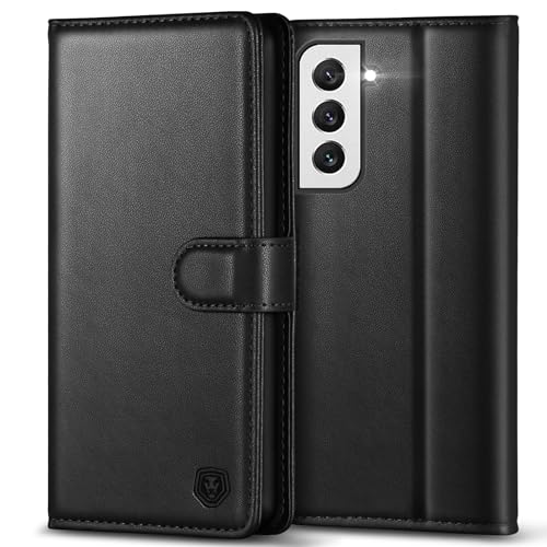 Kuafcase for Samsung S22 Case, 4 Card Slots Magnetic Closure Kickstand Shockproof Protective Phone Case for Samsung Galaxy S22 - Black