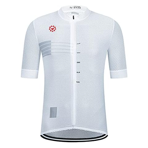 GCRFL Men's Cycling Jersey with 3+1 Zipper Pockets Short Sleeves Biking Bike Jersey Cycling Shirt Breathable Mesh Fabric (220, L) White Cover