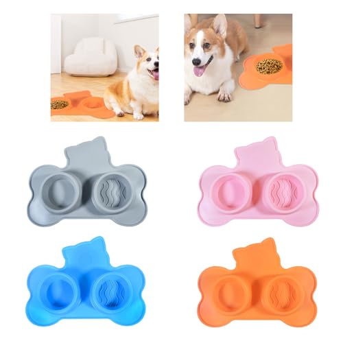 GRABAGECAN Cats Feeding Bowls with Suctions Cup 2 in 1 Feeders Double Bowl Mat Silicone Pad with Suctions Cup Mat Silicone