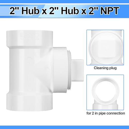 Maasechs 2" Hub x 2" Hub x 2" PVC Dwv Pipe Fitting Cleanout Tee with Plug Sewer Cleanout Adapter with NPT Female for Drainage Piping, Ventilation and Other System Drain by Maasechs - Used condition - Image 2