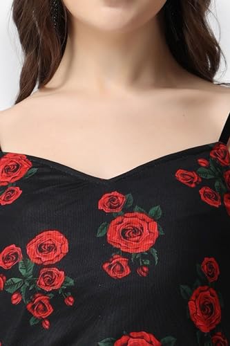 Image of POPWINGS Casual Floral Printed Maxi Length Fit & Flare Dress for Women || Summer Dress for Women || Flare Maxi Dress for Women Stylish || Sleeveless Dress for Women