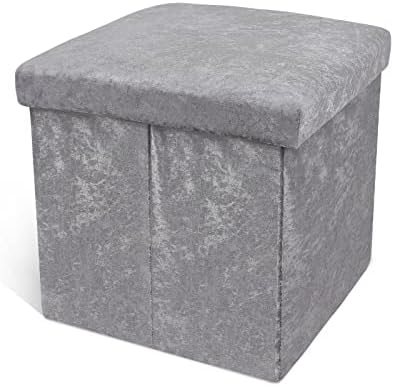 ACEHOMEStorage Ottoman Cube, Velvet Tufted Ottoman with Storage, Folding Square Storage Ottoman, Small Footstool Rest Padded Seat, Grey