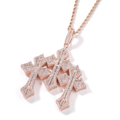 Men's Rope Link Chain Pendant, Moissanite and Gold, Hip Hop Iced Out Jewelry 24inches