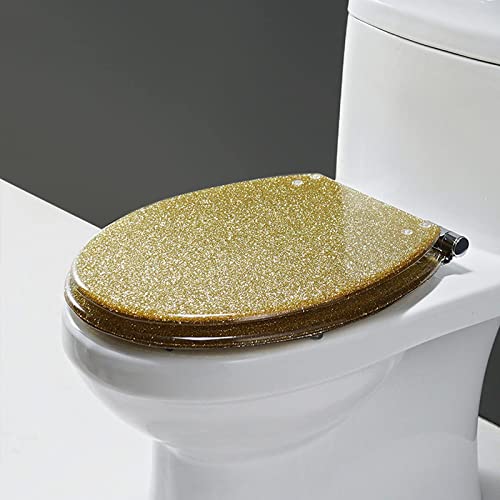 Abattant WC frein de chute noir pailleté or en résine, fermeture douce