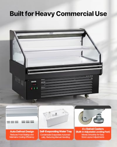 Image of VEVOR Open Air Merchandiser, 4.6 cu. ft. Shelving Commercial Refrigerator, Grab and Go Fan Cooling Display Cooler, with LED Lighting, Night Curtain, Horizontal for Restaurants, Stores, Office
